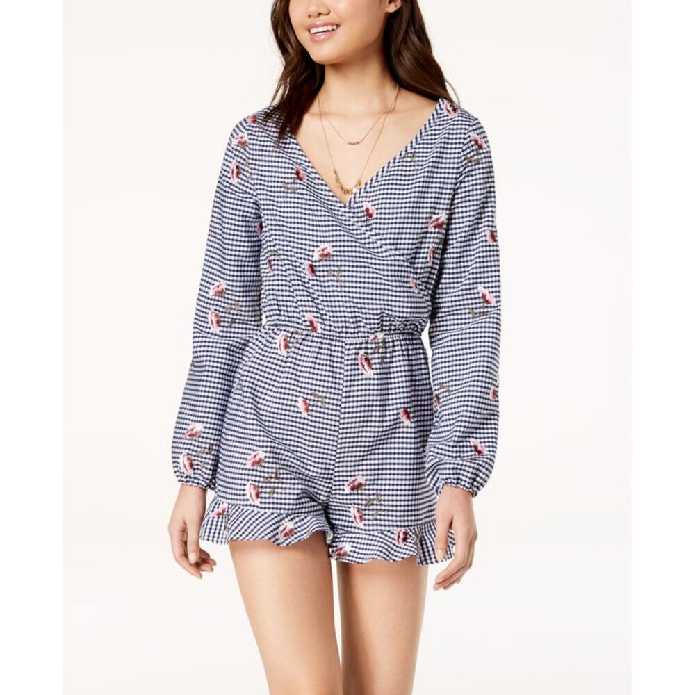 The Edit By Seventeen Juniors Embroidered Gingham Romper